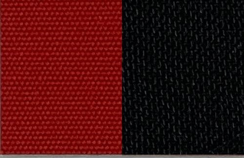Robbins Stayfast Hot Rod swatch — 2494 Logo Red/Black. Material sample, not a finished product.