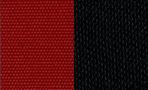 Robbins Stayfast Hot Rod swatch — 2494 Logo Red/Black. Material sample, not a finished product.